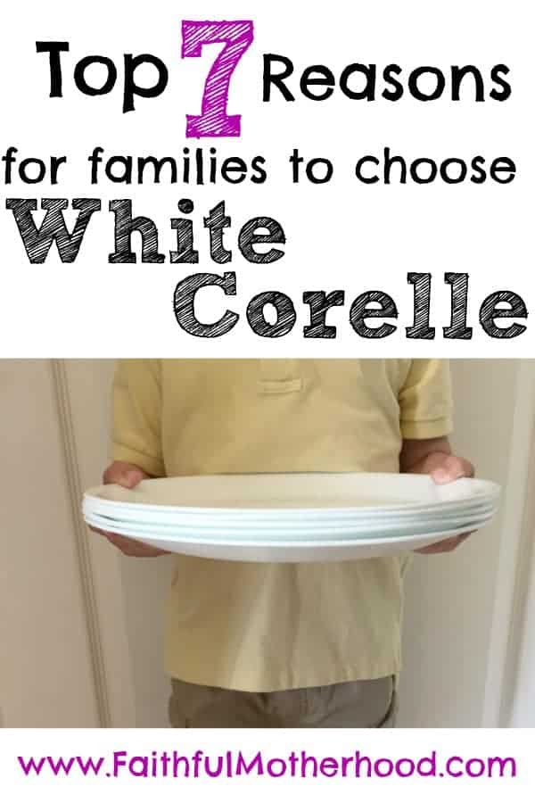 young boy holding white corelle stack of plates