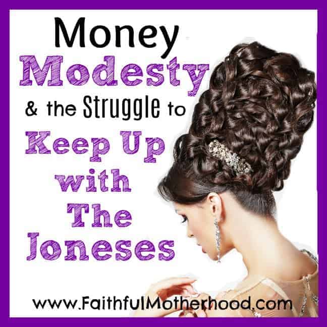 Woman with elaborate updo. Title: Money Modesty & the struggle to keep up with the Joneses