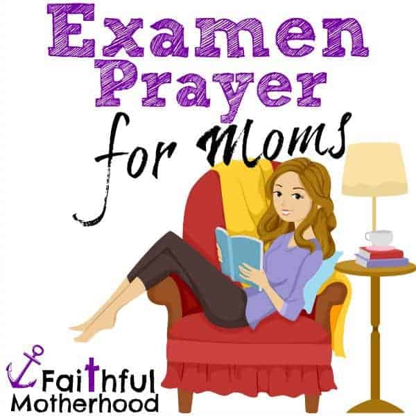Women relaxing in chair by lamplight. Title: Examen Prayer for Moms