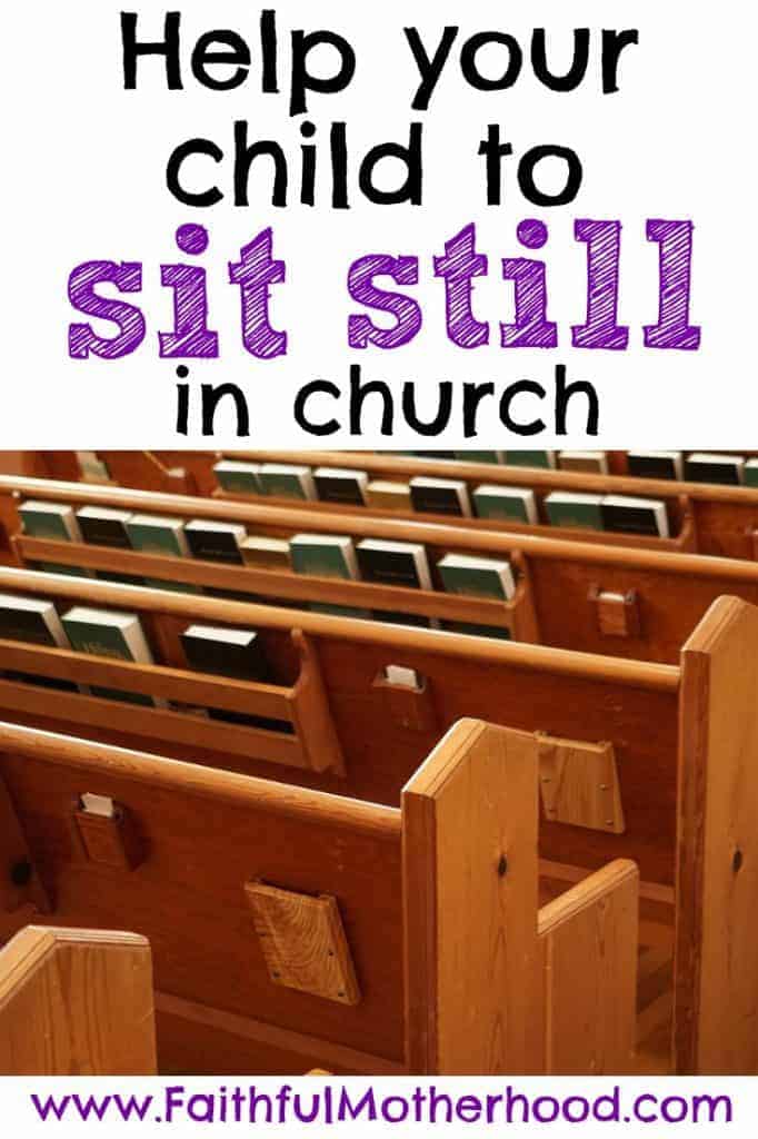 church pews. Title: Help your child sit still in church. 