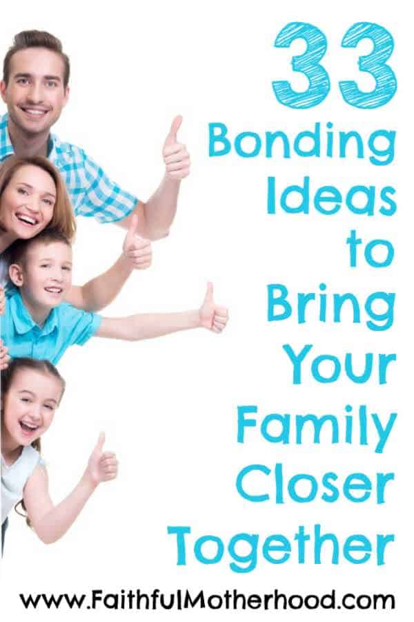 Family of 4 peaking from behind wall. Title: 33 Bonding ideas to bring your family closer together