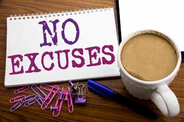 No Excuses on a notepad with a cup of coffee - Overcoming Bible Study excuses