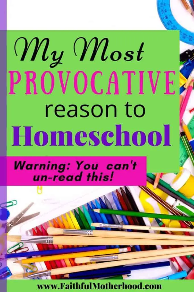 School supplies on white background.  Title - My Most Provocative Reason to Homeschool 