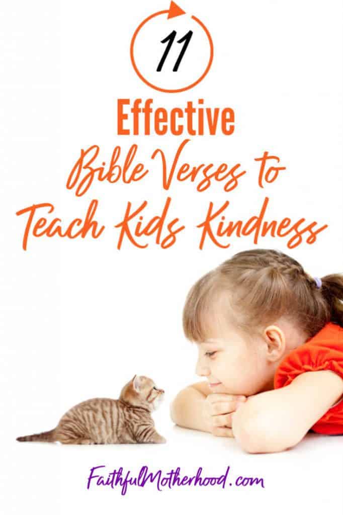 kitten and little girl in orange - bible verses to teach kids kindness