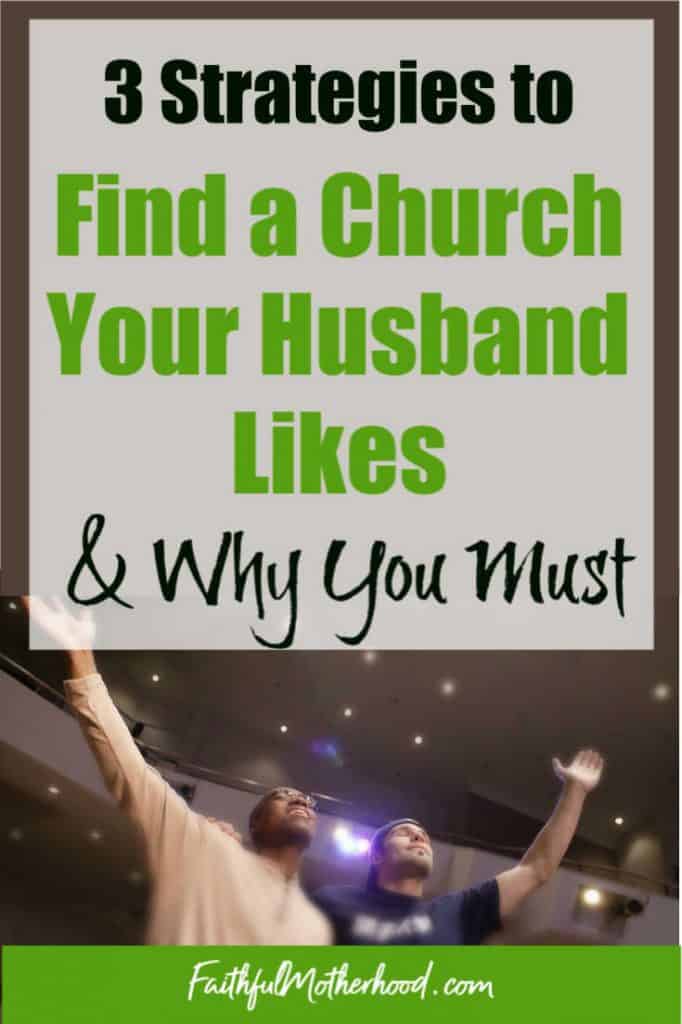 two men with hands lifted in worship - title - 3 strategies to find a church your husband likes & why you must 