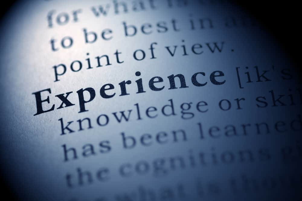 A dictionary page focused on the word experience - Wesleyan Quadrilateral Experience example