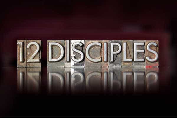 The words 12 Disciples written in vintage letterpress type - Discipling 