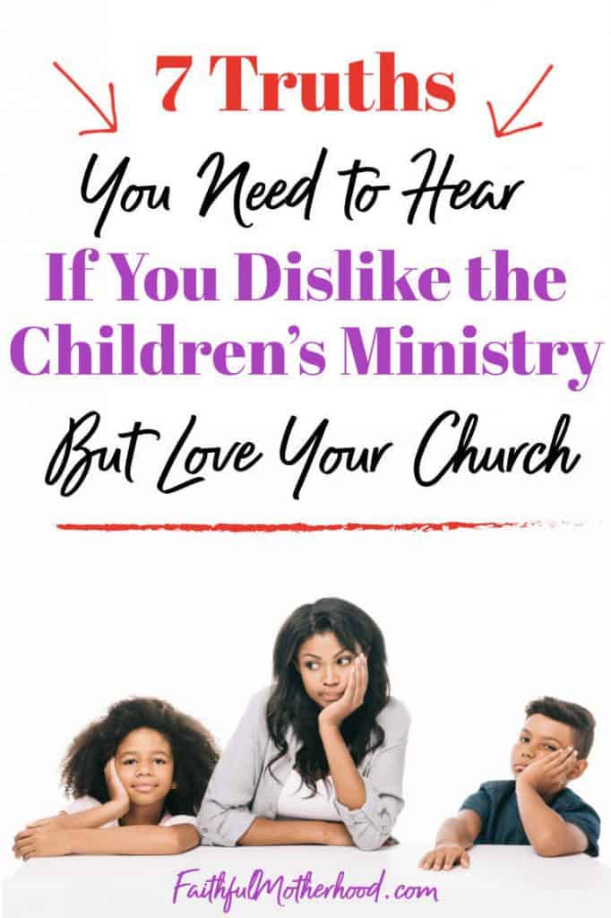 Mom and two children totally bored with their heads resting on their hands. Title - 7 truths you need to hear if you dislike the children's ministry but love your church 