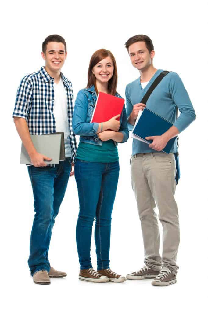 students/friends standing together on a white background - 3 kids whose parents want to raise kids to be entrepreneurs with a entrepreneur vs employee mindset 