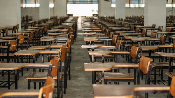 Rows of the exact same chair, row after row - just like in a factory - This is how we raiser workers not prepare your homeschooler to be an entreprenuer