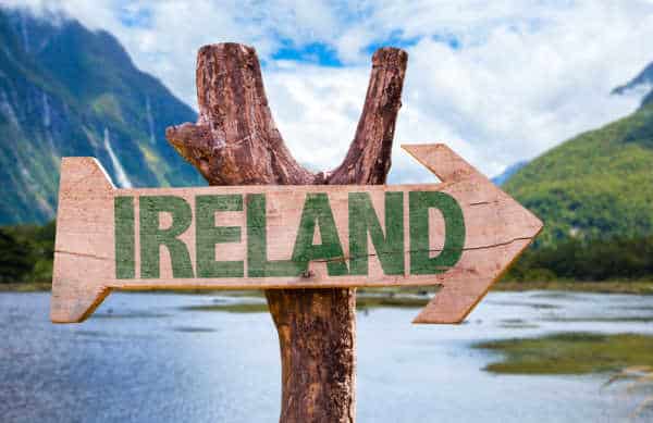 Sign that says Ireland on it and is pointing to the right to symbolize when St Patrick returned to Ireland to share the gospel. 